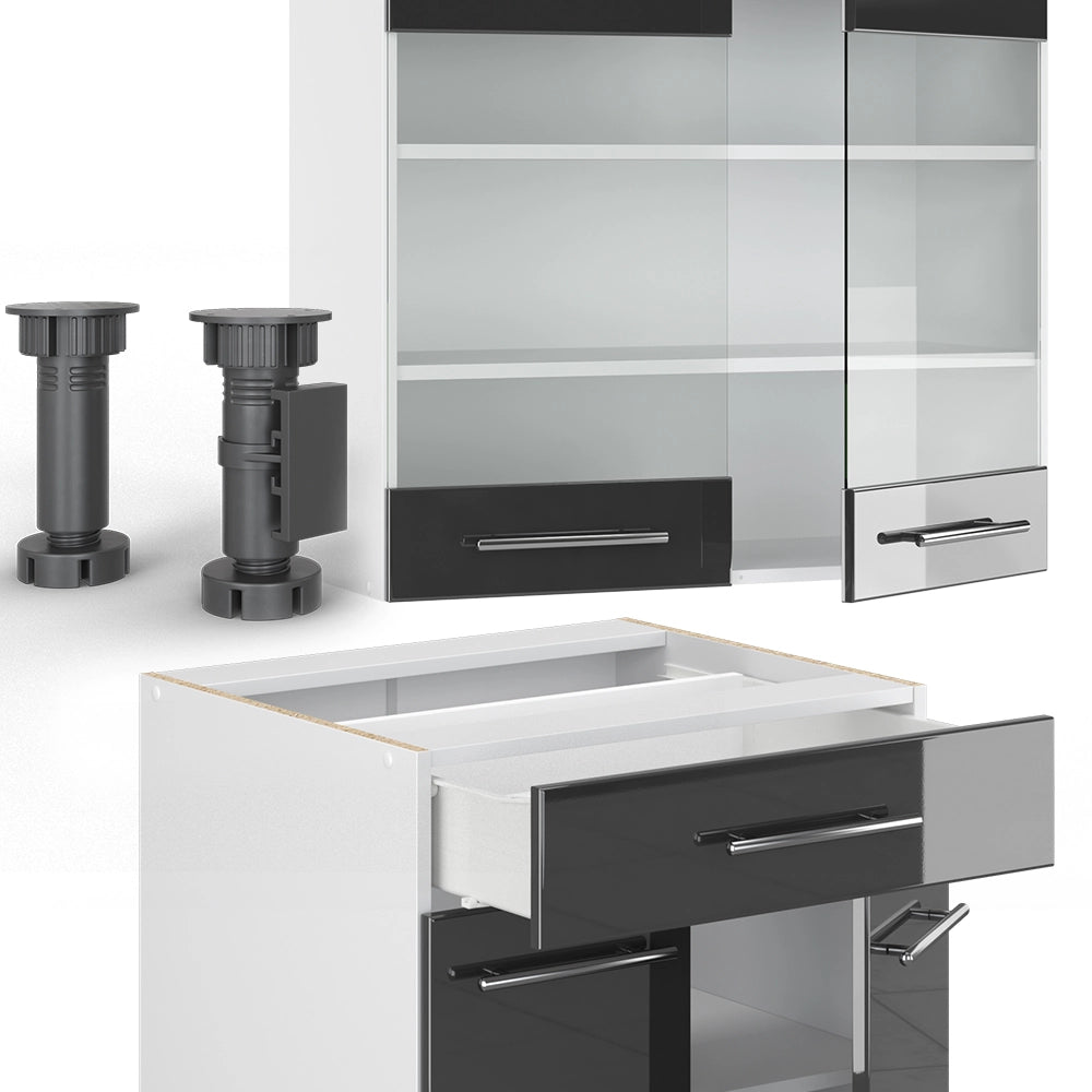 Cucina completa Fame-Line Antracite lucido/Bianco 140 cm, PL Marmo Vicco