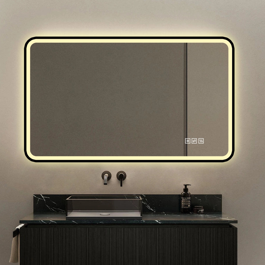 Specchio bagno LED 60x100 cm, nero, antiappannamento, 3 luci, dimmerabile