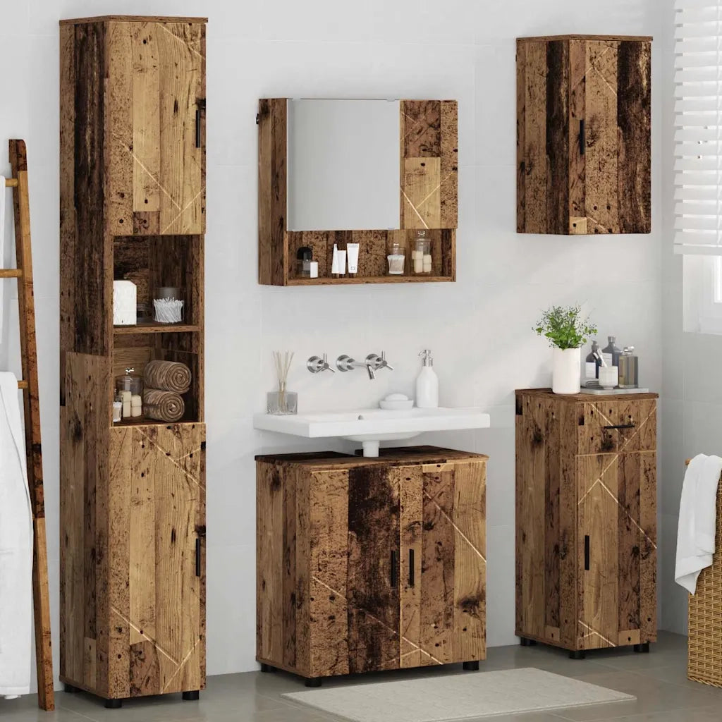 Set di mobili per il bagno con cassetto 5 pcs Legno vecchio