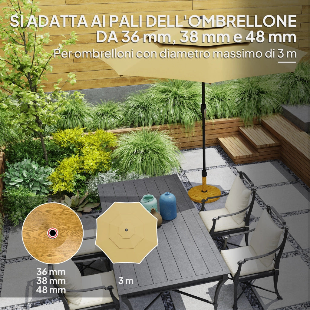 Base per Ombrellone a 4 Ruote con Freni, in Cemento e Metallo, ?48x44 cm, Color Legno