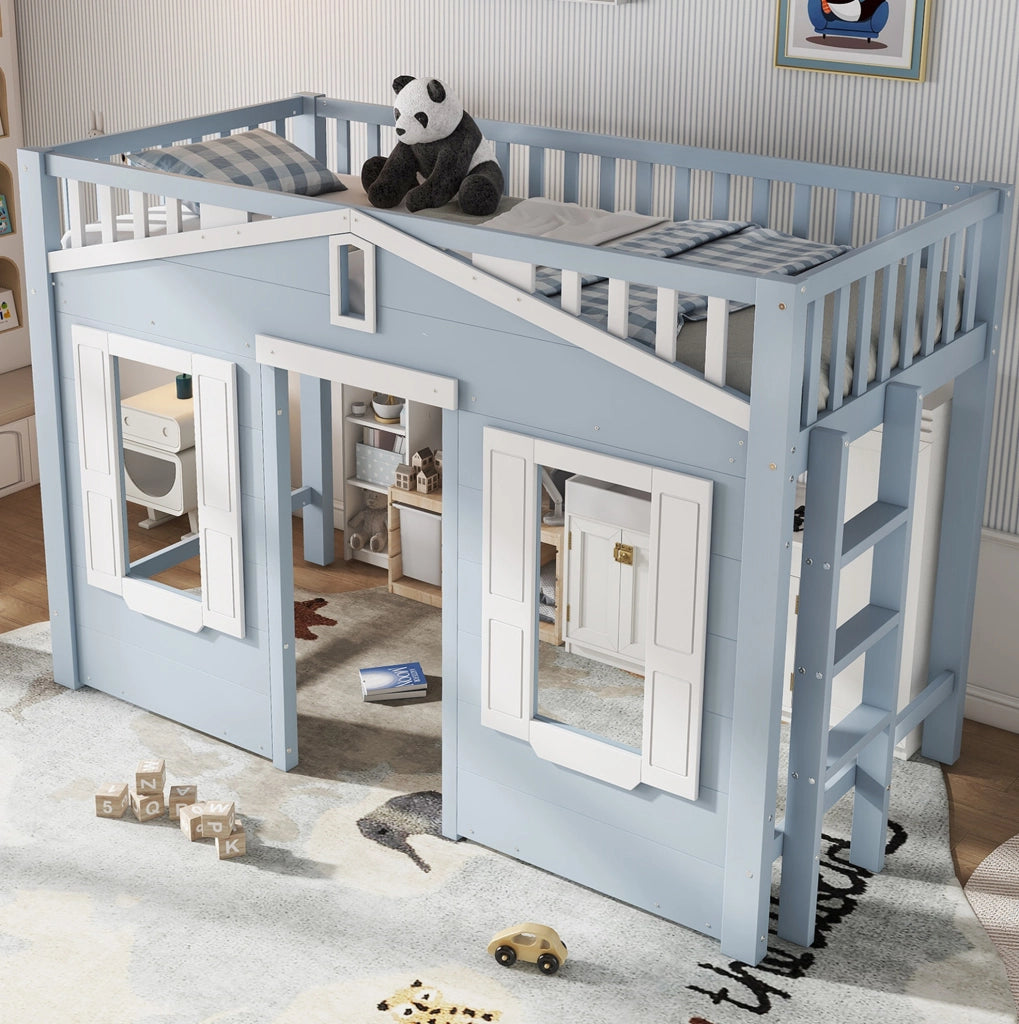 Letto a soppalco per bambini blu 90x200 cm