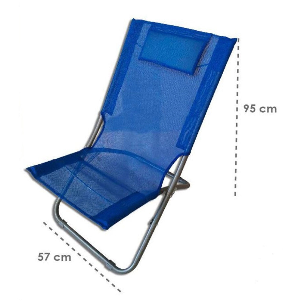 Trade Shop - Spiaggina Con Cuscino Per Testiera Blu Textilene 57x47x95cm Pieghevole Portatile 281032 -