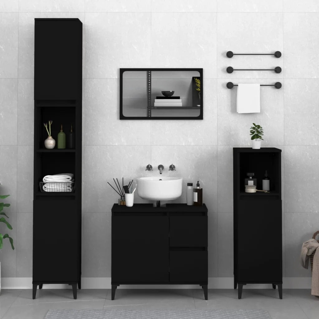 Armadietto da Bagno Nero 30x30x190 cm in Legno Multistrato 819797