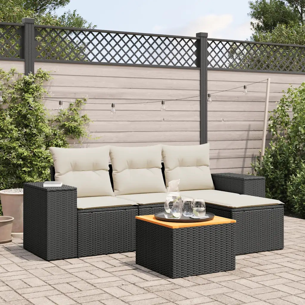 Set Divani da Giardino 5 pz | Set Salotto da Giardino con Cuscini in Polyrattan Nero