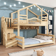 LETTO a castello con scaletta-armadio 90x200/140x200 cm Legno Naturale