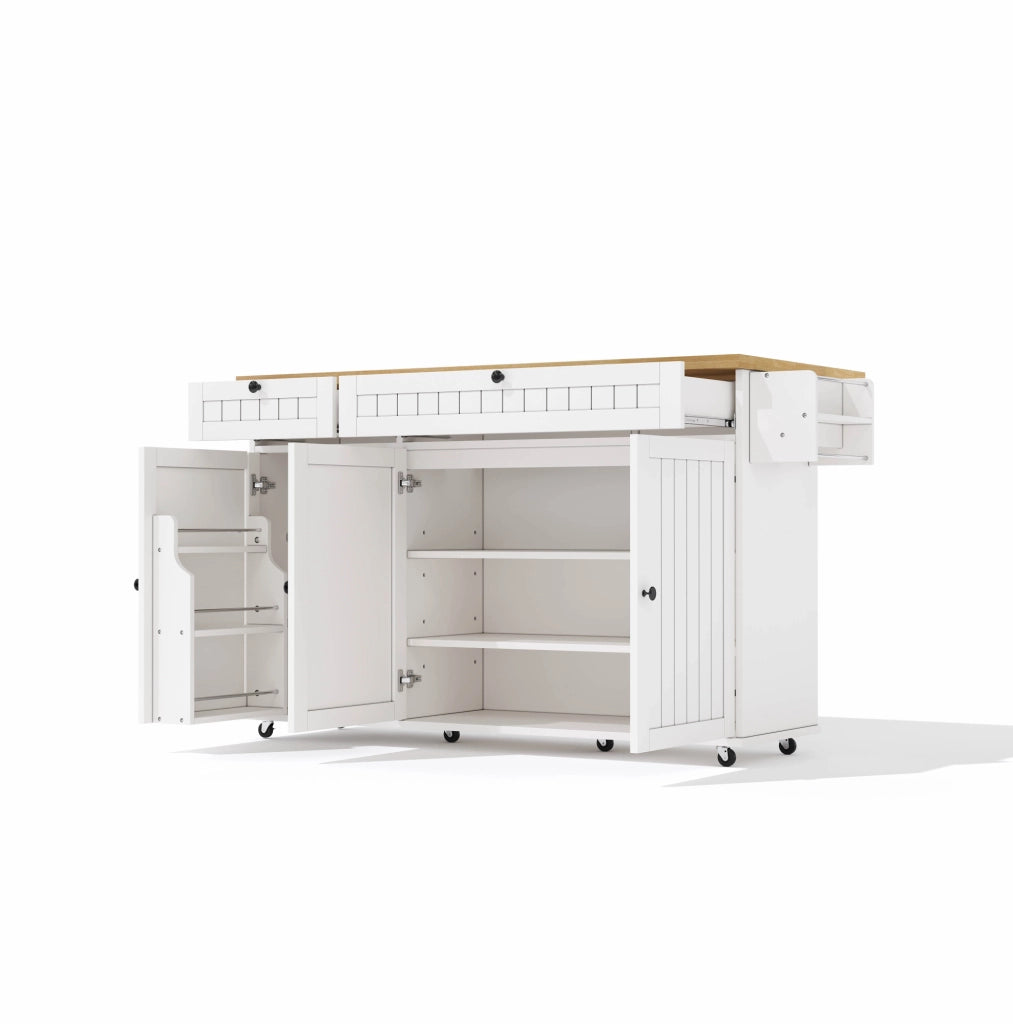 Isola da cucina con piano ribaltabile 137 x 89;5 x 45 cm in MDF; naturale e bianco