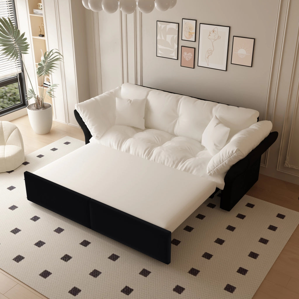 Divano letto convertibile 3 in 1 - con letto estraibile e 2 cuscini - in velluto beige