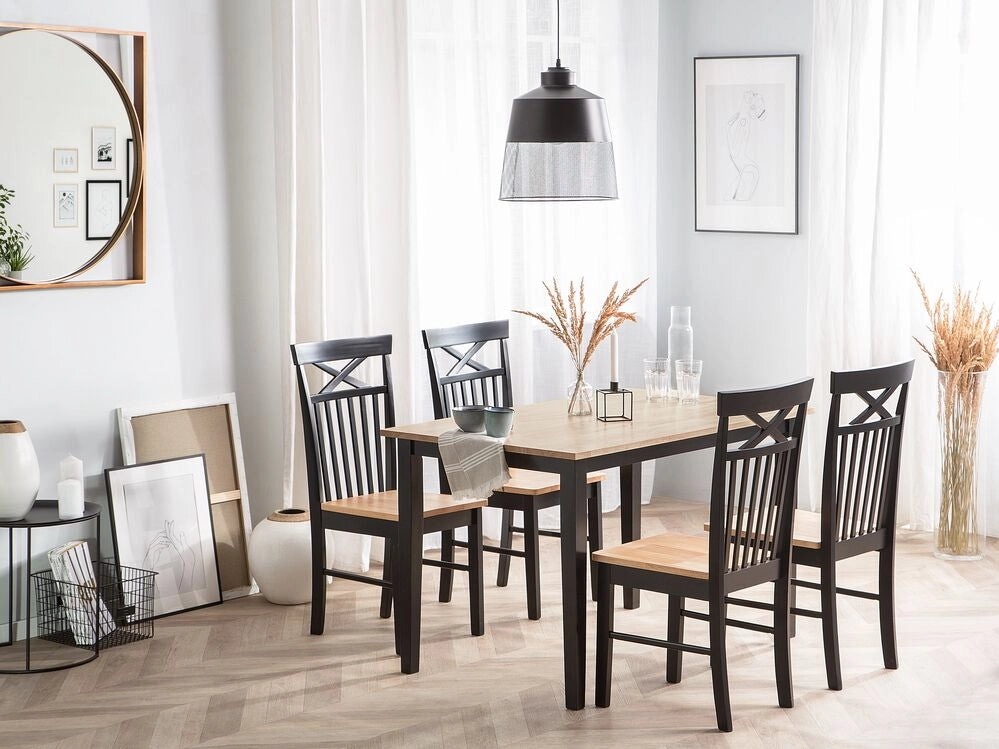 Set da pranzo in legno massello Nero con piano in legno chiaro a 4 posti 120 x 75 cm moderno scandinavo