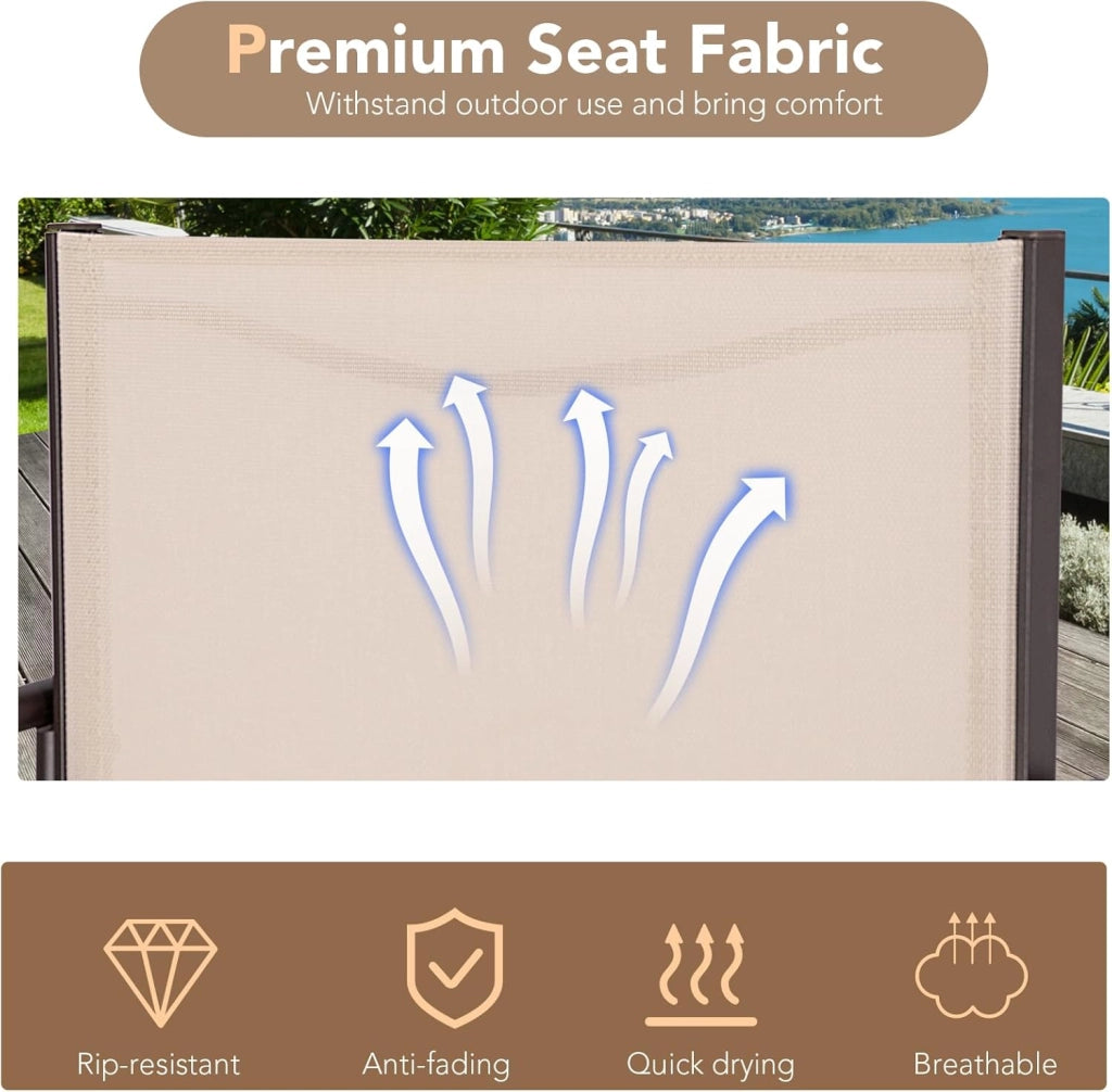 Set di Mobile da Giardino in 3 Pezzi, Set Tavolo Rotondo e 2 Sedie da Balcone in Tessuto Textilene e Metallo, Set da Bistrò per Patio, Veranda, Bordo di Piscina, per 2 Persone, Marrone