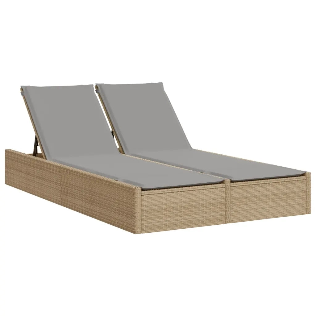 Lettino Prendisole | Sdraio da giardino | Lettino da sole con Cuscini Beige in Polyrattan