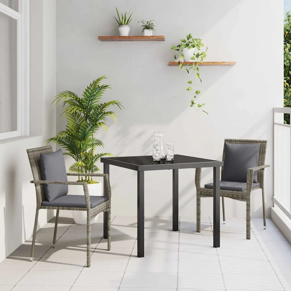 Set da Pranzo per Giardino con cuscino 3 pcs Grigio polyrattan 3380085