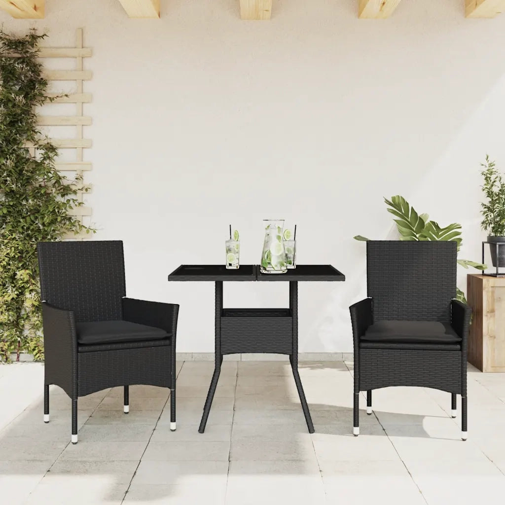 Set da Pranzo da Giardino 3 pz con Cuscini Polyrattan e Vetro 3278601