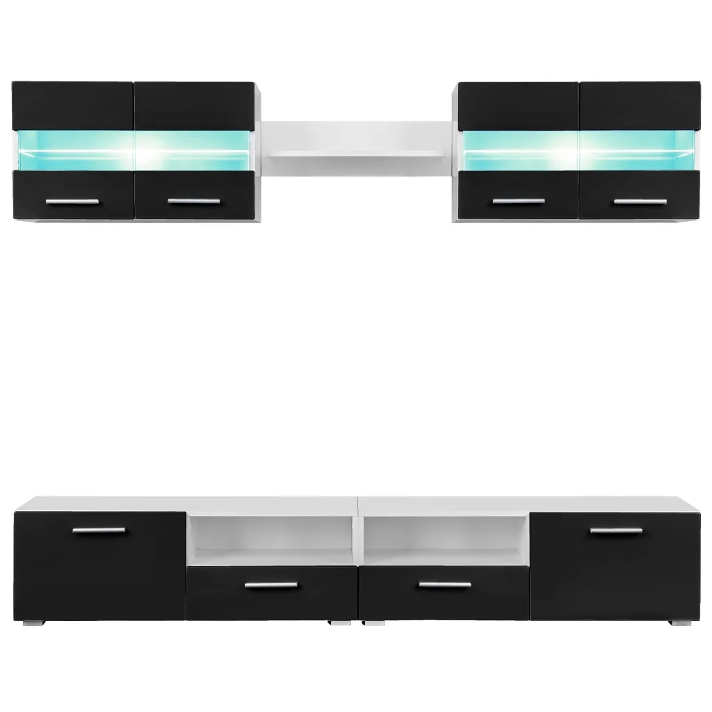 Set Parete Attrezzata Porta TV con Luci LED 5 pz Nero Lucido 246028