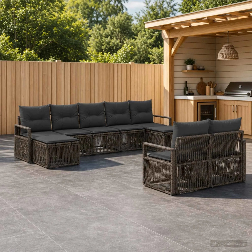 Set Divano da Giardino 9 pz Grigio polyrattan 3435839