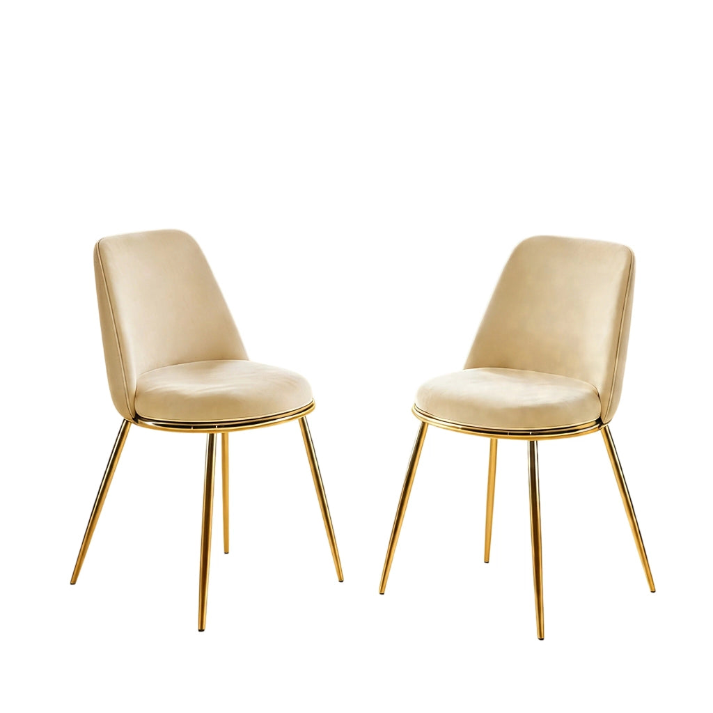 Sedia da pranzo imbottita in velluto color crema bianco con gambe in metallo dorato
