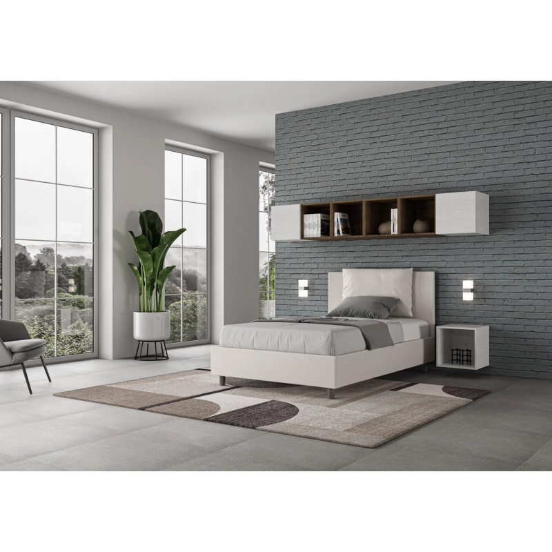 Letto imbottito 1 piazza e mezza 120x210 cm Antea - Bianco,Similpelle,Con rete