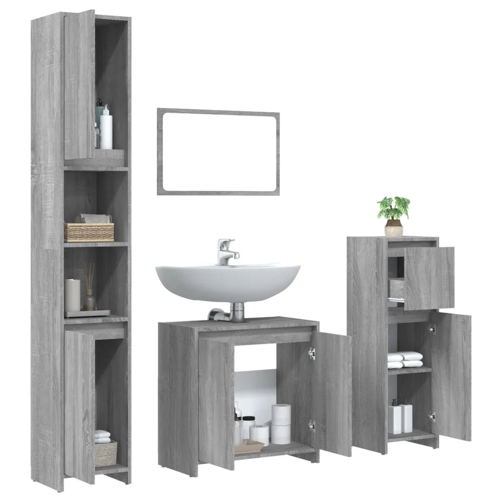 Set Mobili da Bagno 4 pz Grigio Sonoma in Legno Multistrato