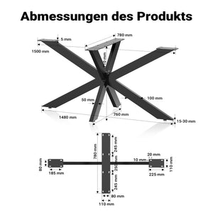 Telaio tavolo a gambe incrociate in acciaio 71x78x150cm nero struttura tavolo a ragno
