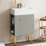 Mobile bagno a pavimento con lavabo in ceramica, grigio e bianco