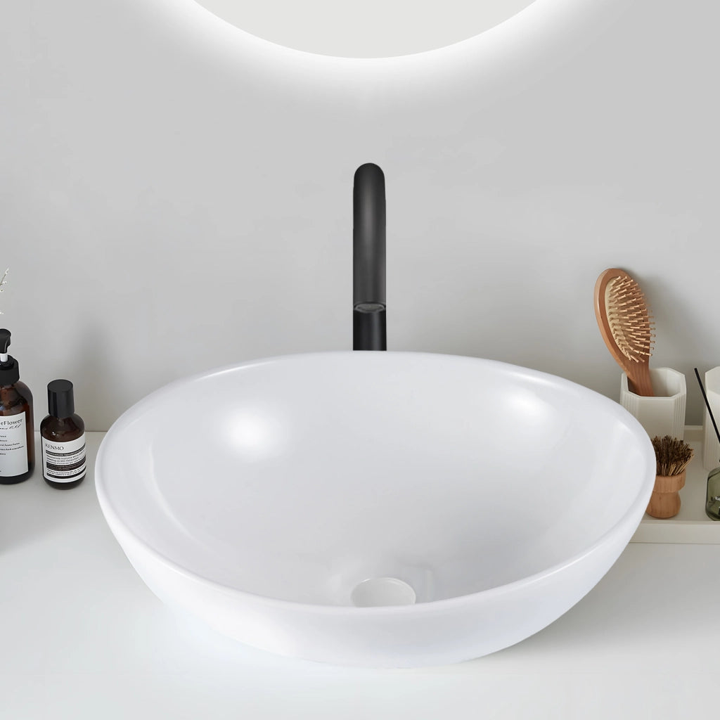 ZMH Lavabo ovale da appoggio in ceramica bianco lucido 41x33x14,5cm
