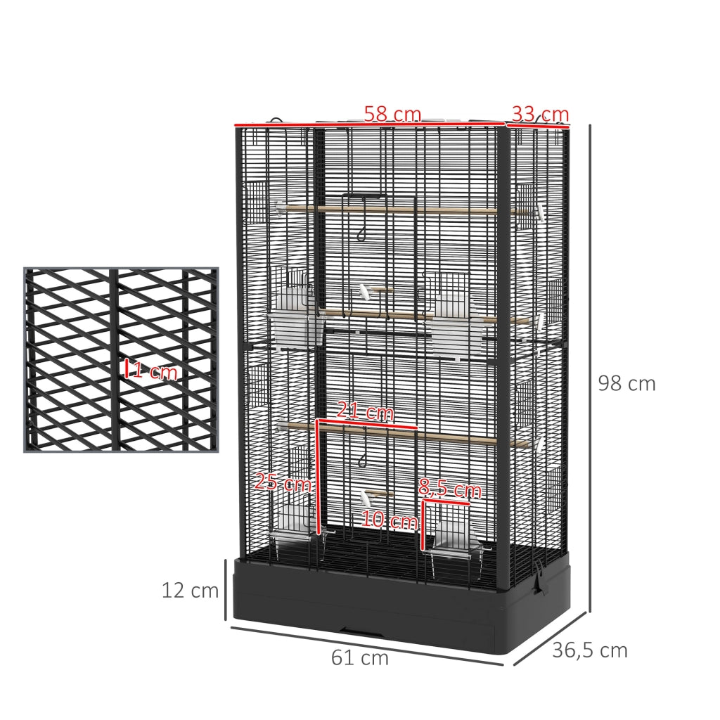Gabbia per uccelli voliera con porte e posatoi ¨C zephmum ¨C nero 61x36.5x98 cm