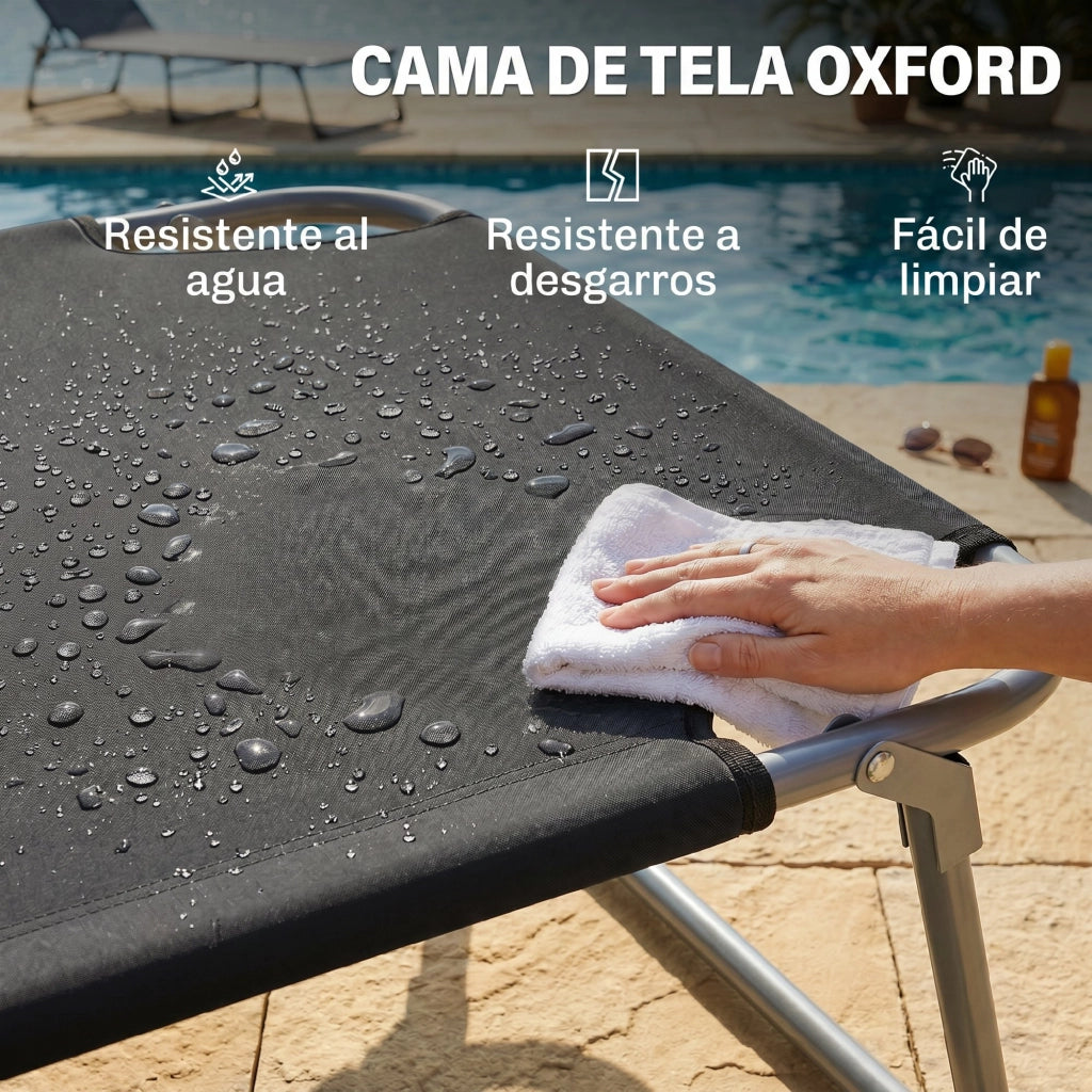 Tumbona Pieghevole con Toldo e Respaldo Reclinabile ¨C Zephmum ¨C Nero 187x58x36cm