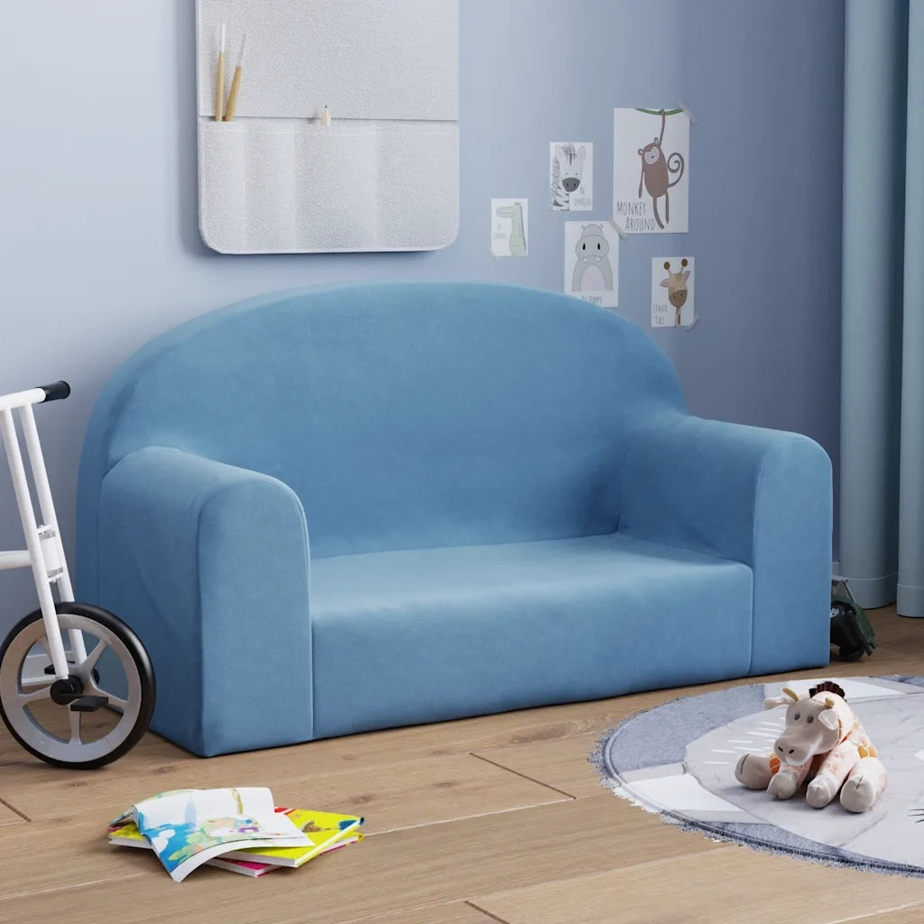 Divano | Divano da soggiorno | Sofa per Bambini a 2 Posti Blu in Morbido Peluche