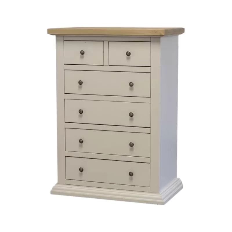 Cassettiera 6 cassetti in legno shabby bianco naturale 62x37x93 - Mobili 2G