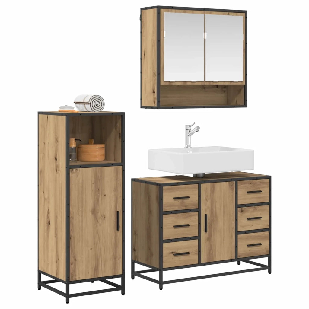 Set di mobili per il bagno con porta 3 pcs Rovere artigianale 3402379