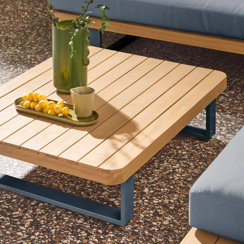Salotto da giardino angolare in legno di acacia e alluminio, 5 posti,