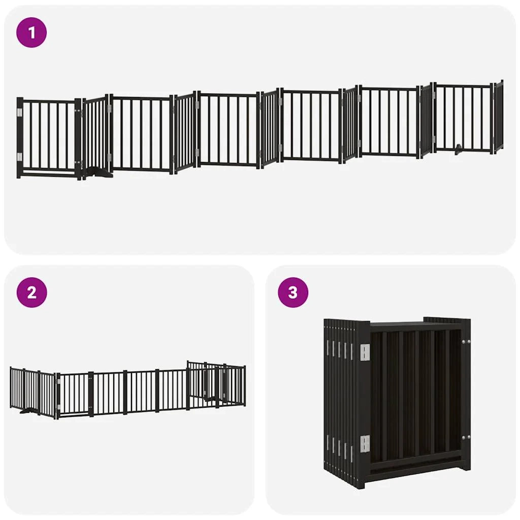 Cancelletto di sicurezza per animali domestici porta pieghevole 12 pannelli legno di pioppo nero 02_0023184