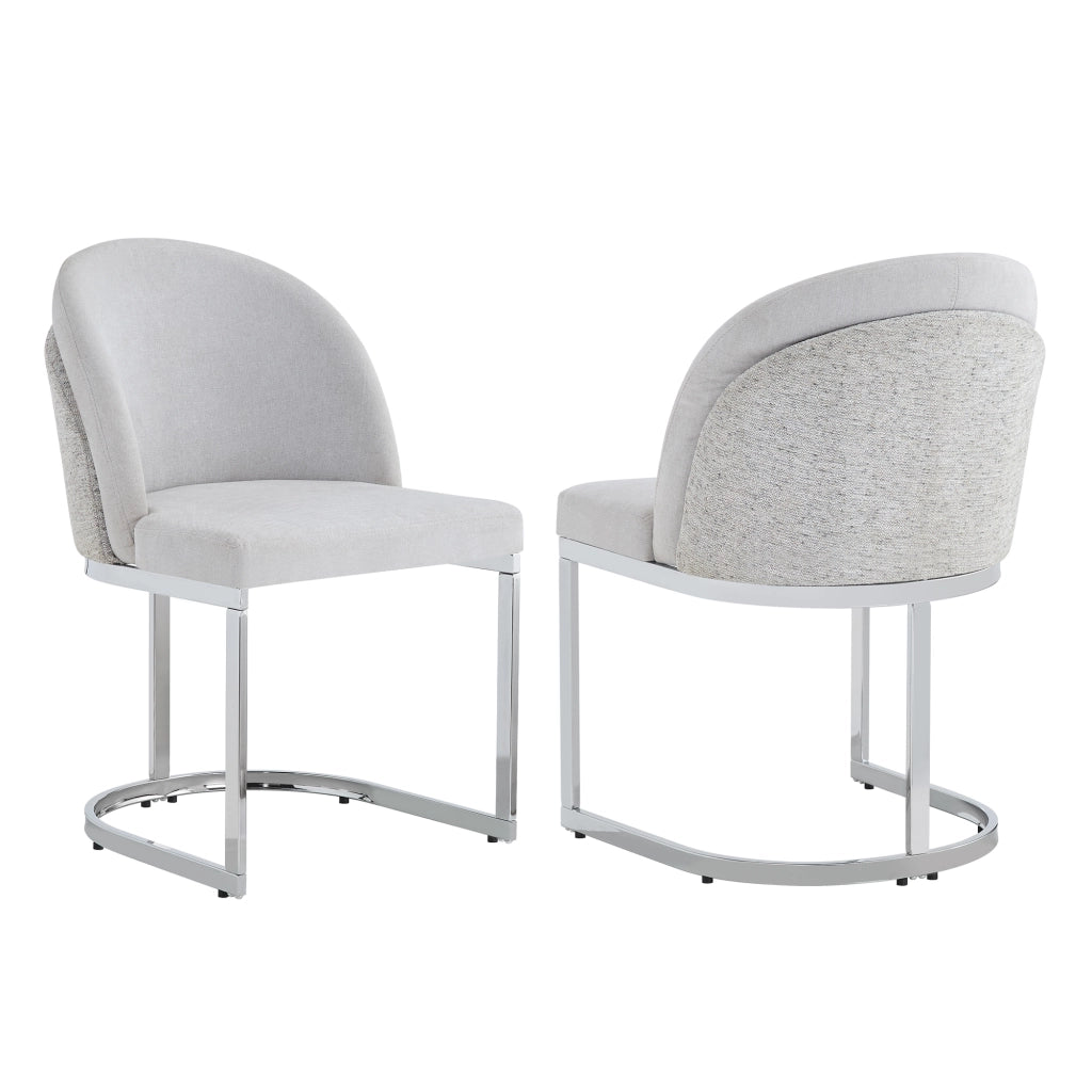 Set di 2 sedie da pranzo in Chenille grigio e metallo argentato, design moderno