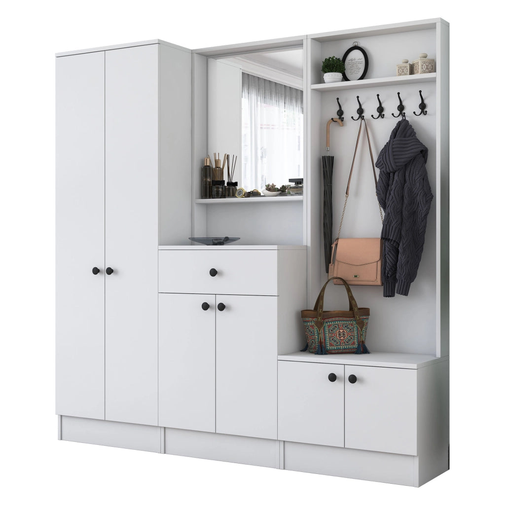 Manzano, Mobile da Ingresso Specchio Incluso, 179x37x183h cm Bianco