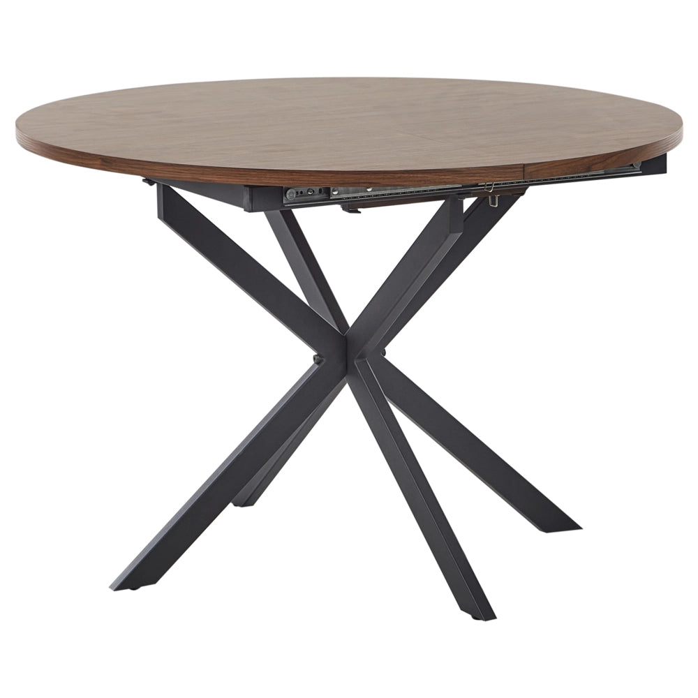 Tavolo da pranzo allungabile in legno scuro con piano in MDF nero e gambe in metallo 10/140 x 110 cm rotondo con 4 posti a sedere