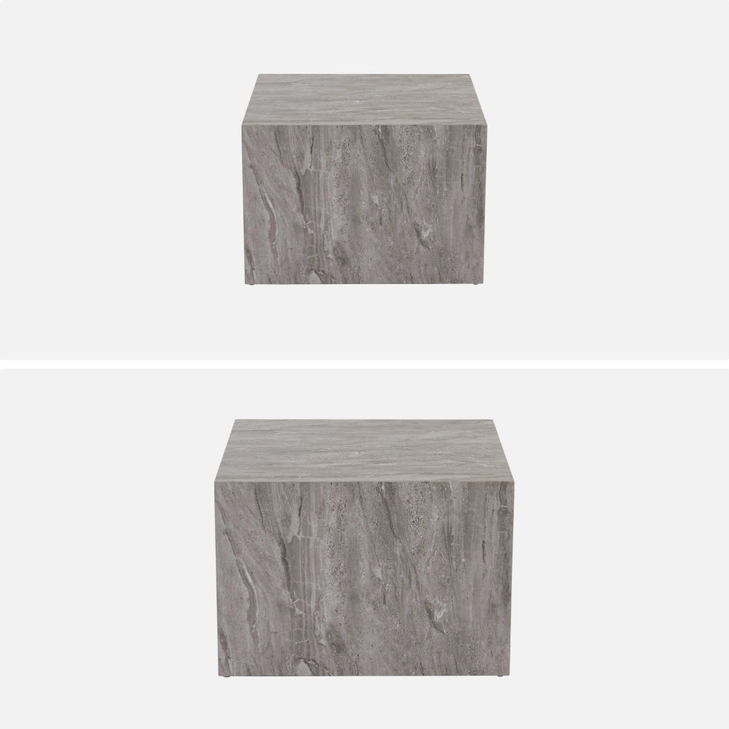 Set di 2 tavolini quadrati con effetto marmo, grigio