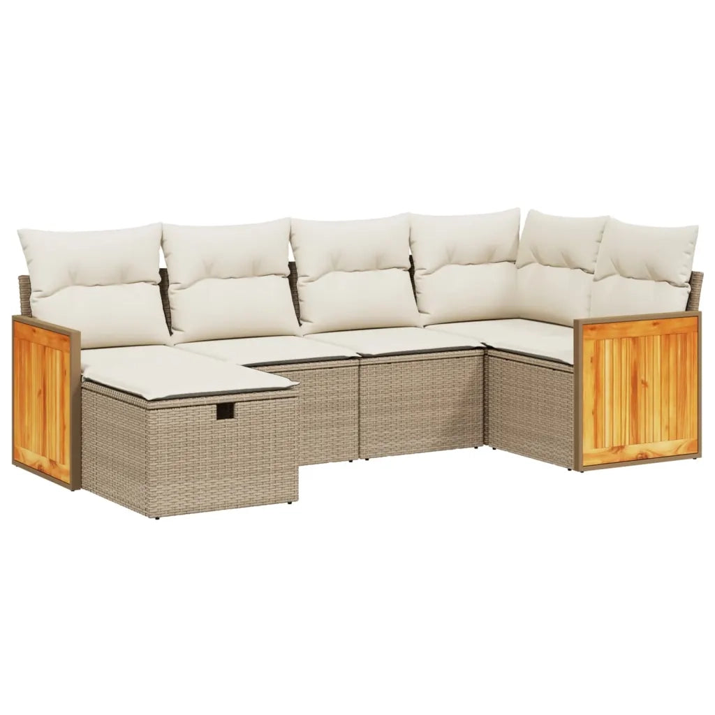 Set Divano da Giardino 6 pz con Cuscini Beige in Polyrattancod mxl 116715