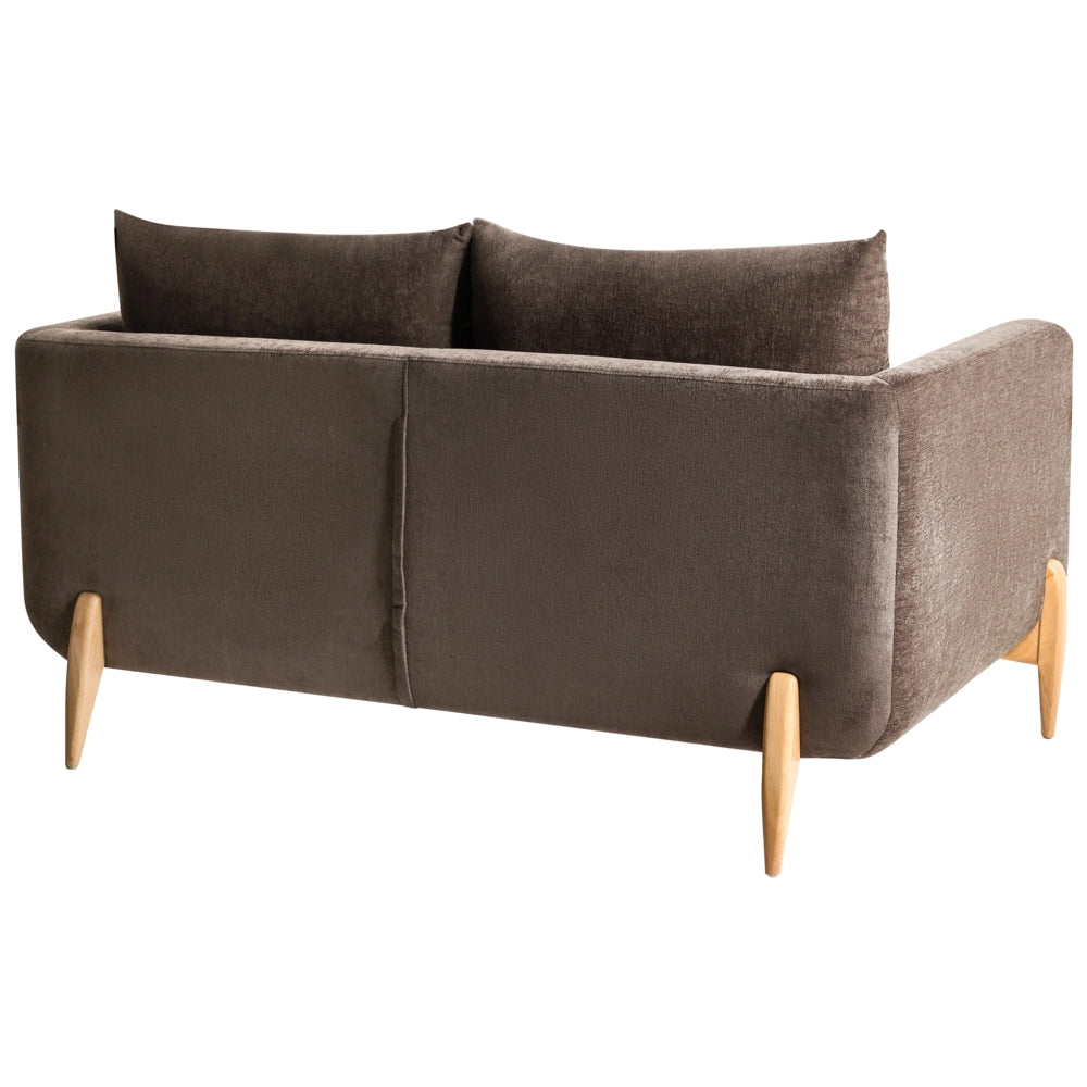 Divano a 2 posti Rivestimento in ciniglia marrone scuro Gambe in legno con braccioli Angolo lettura soggiorno Stile scandinavo moderno