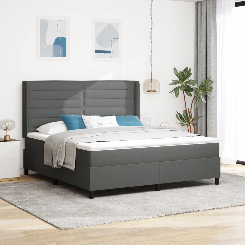 Letto Box Spring con Materasso e LED Grigio Scuro 180x200 cm Tessuto
