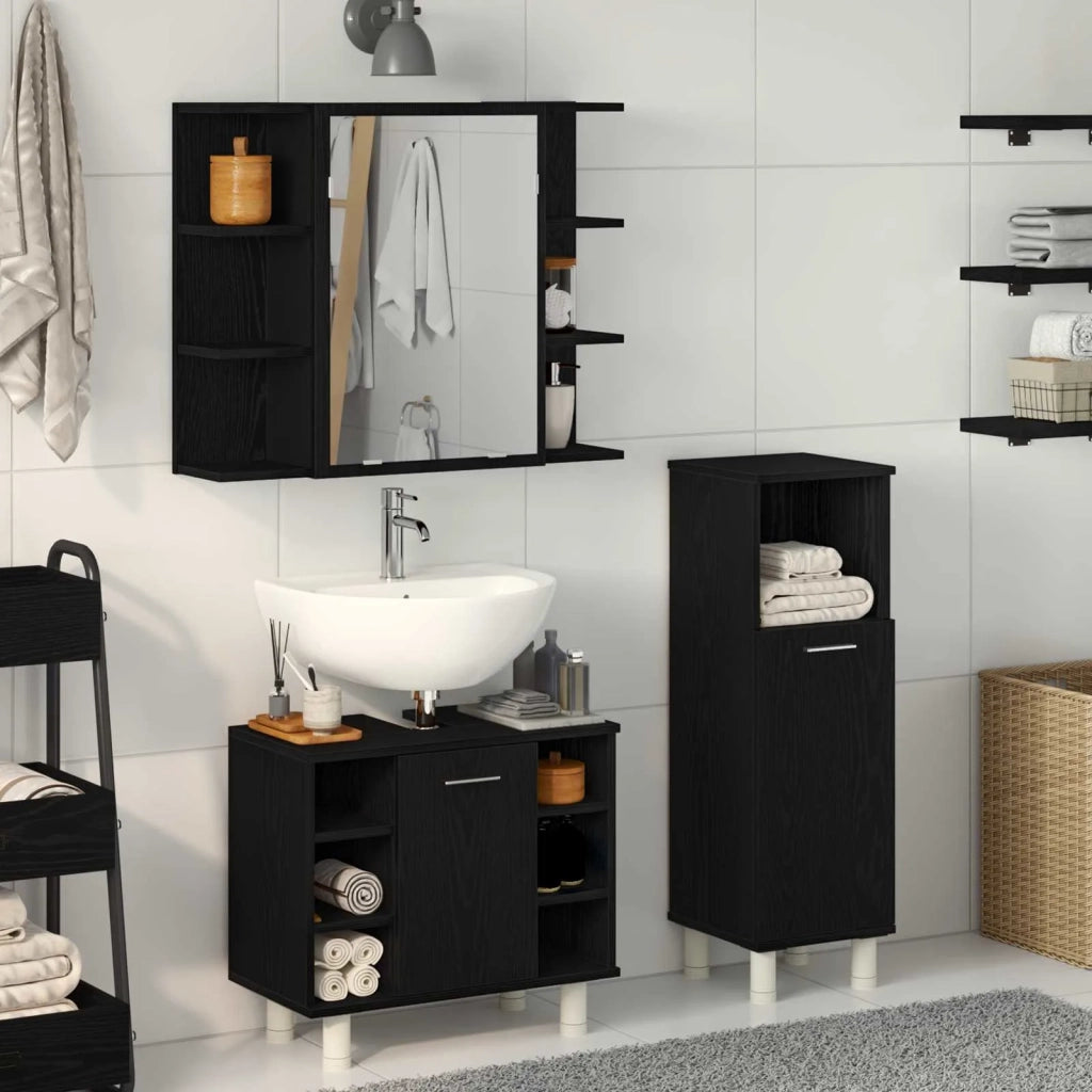 Set di mobili per il bagno 3 pcs Nero 30 x 30 x 99,5 cm 3333048