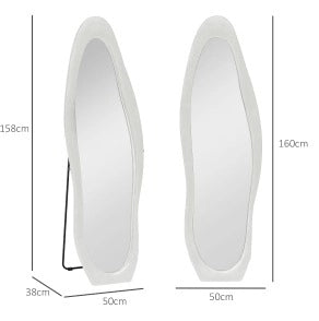 Specchio a figura intera ondulato bianco 50 x 160 cm con supporto