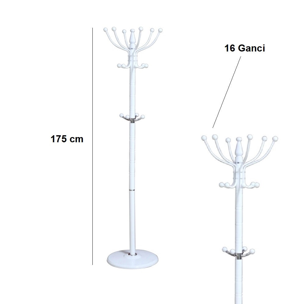 Appendi Abiti Autoportante base rotonda Con 16 Ganci Metallo 36x175 cm (Bianco)