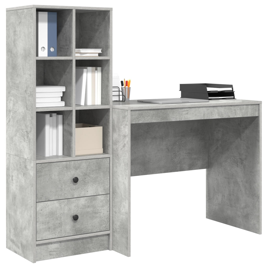 Scrivania con Storage Grigio Cemento Legno Ingegnerizzato