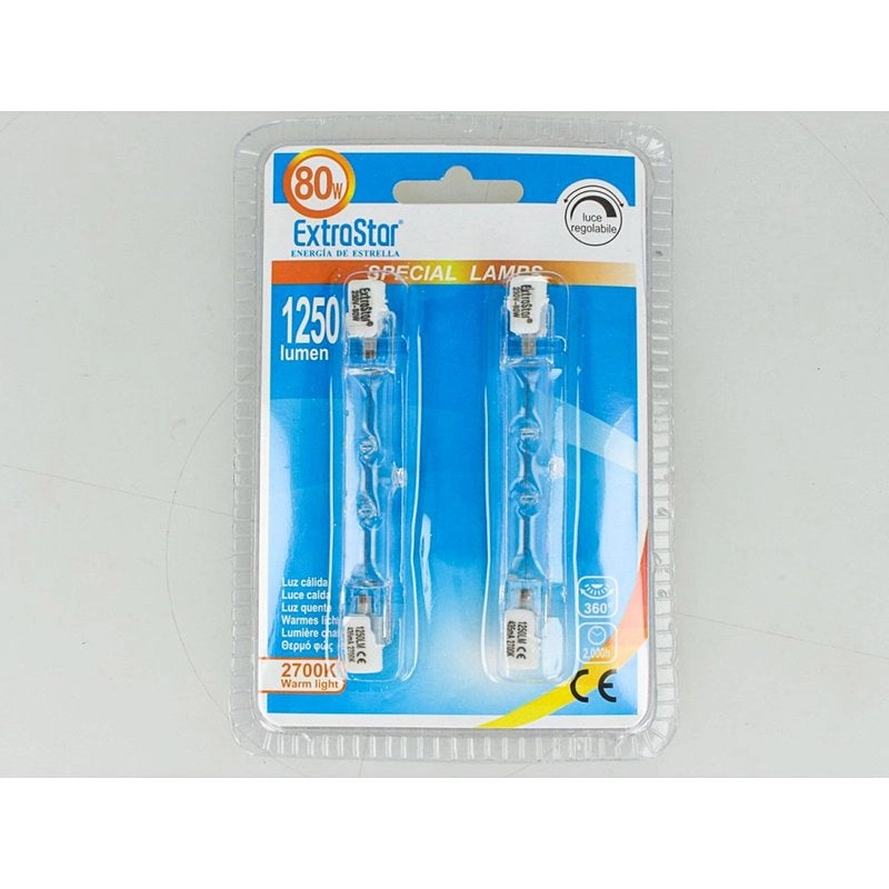 2 PZ Lampade Alogena Dimmerabile, Lampada R7S 78mm 80W 1375 Lumen Bianco Caldo 2800K