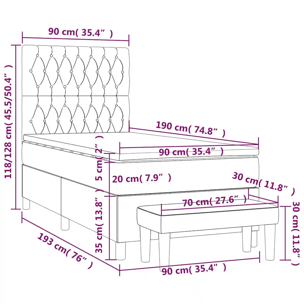 Giroletto a Molle con Materasso Blu Scuro 90x190 cm in Velluto 3137999