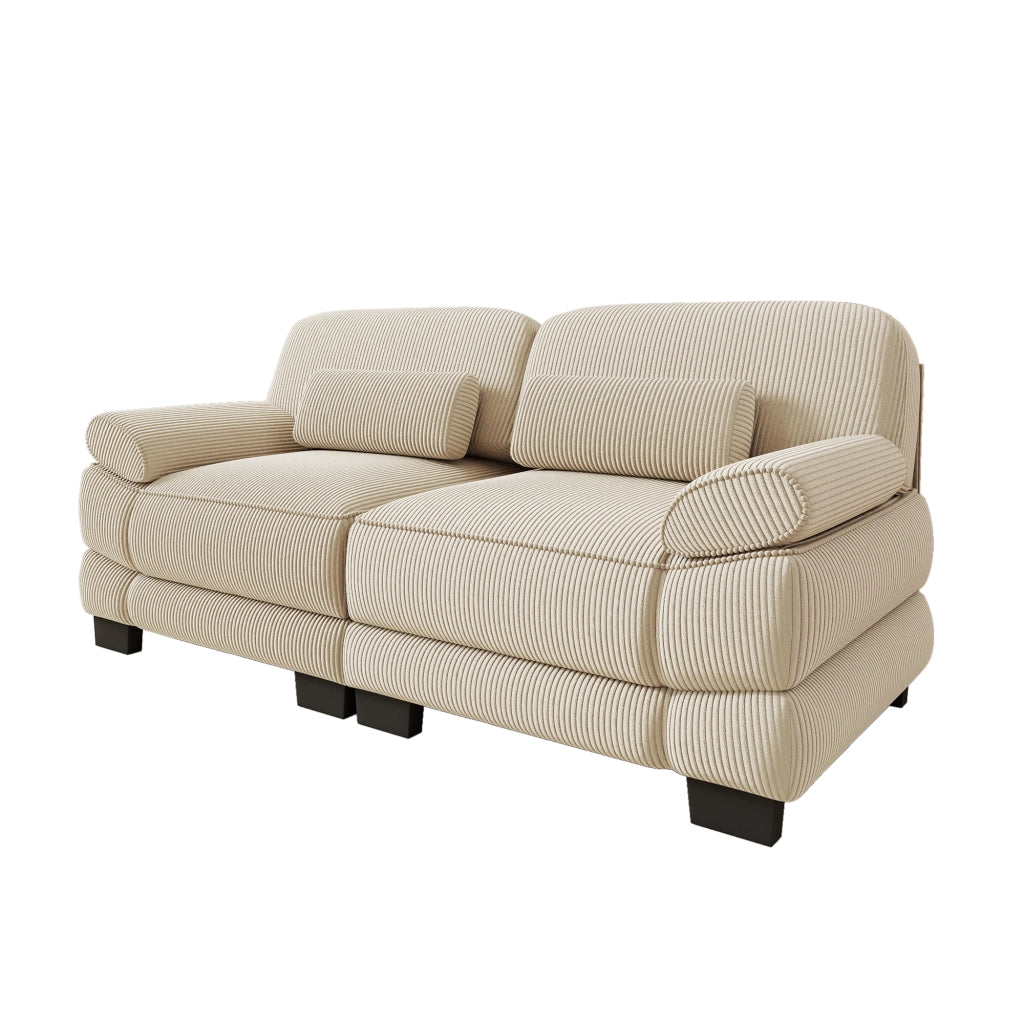Divano modulare in velluto a coste beige; 194 x 88;5 x 94 cm; con cuscino lombare