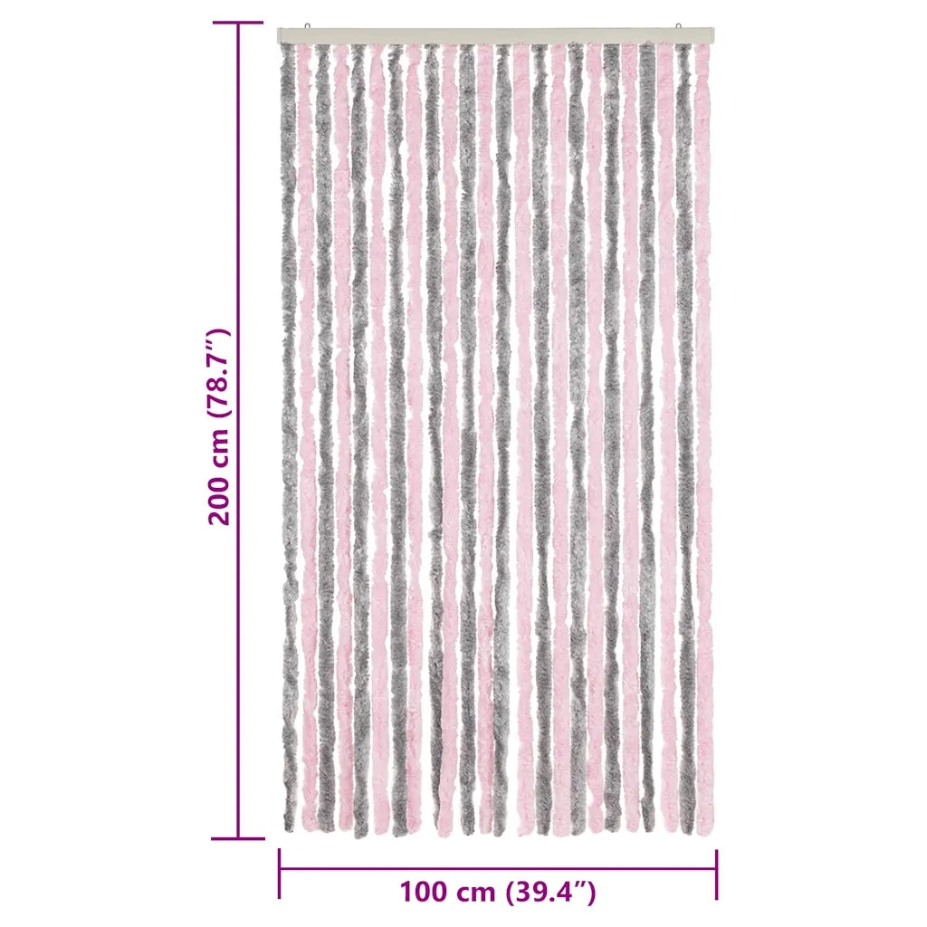 Tenda Antimosche Grigio Argento e Rosa 100x200 cm in Ciniglia CFW3636078