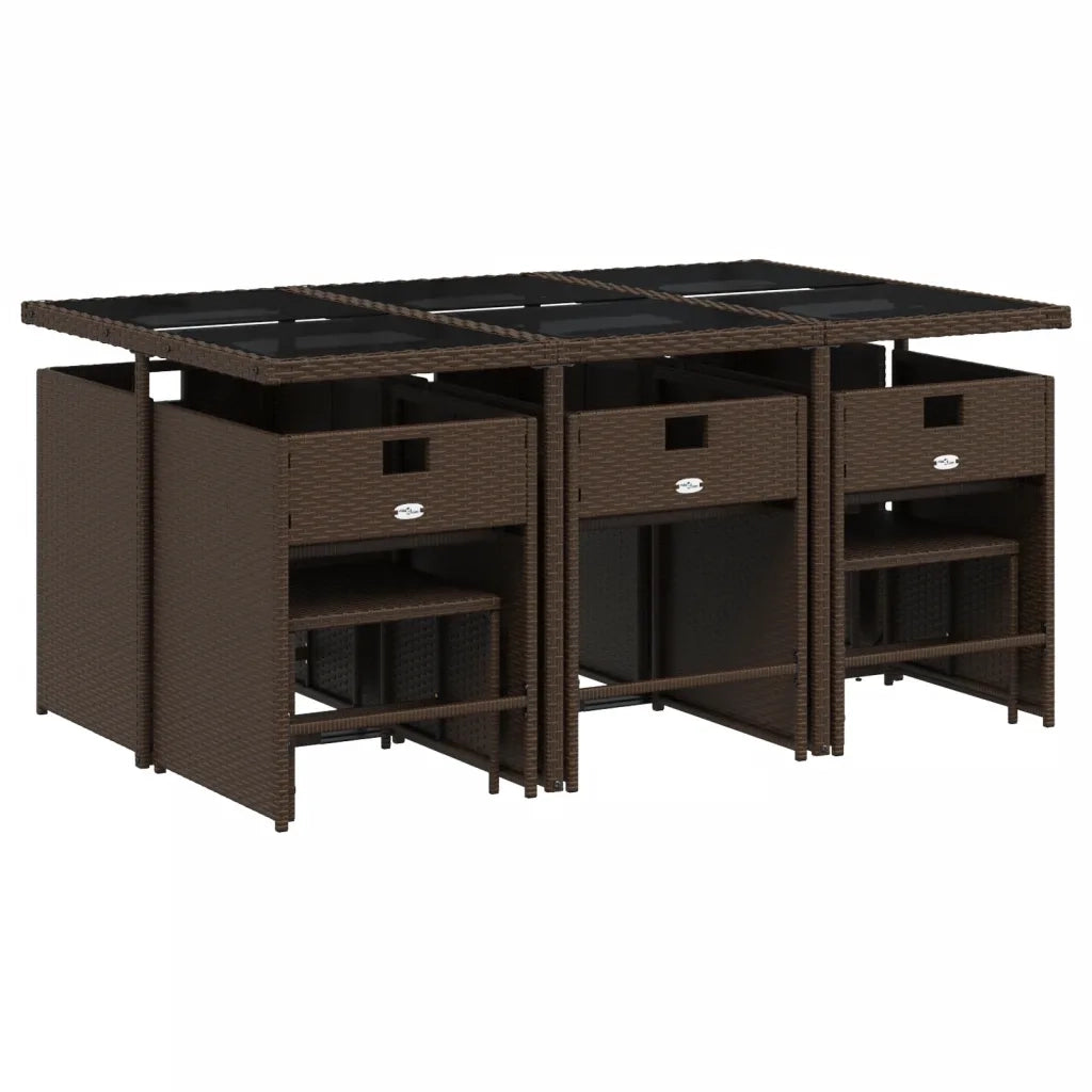 Set da Pranzo da Giardino 11 pz con Cuscini Polyrattan Marrone 3277916
