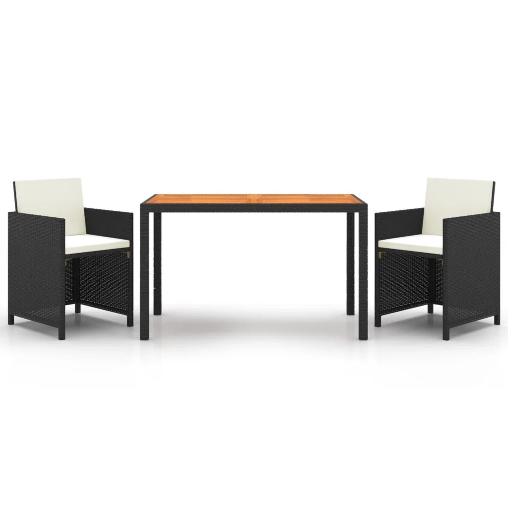 Set da Pranzo da Giardino 3 pz con Cuscini in Polyrattan Nero 3095497