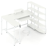 Scrivania a L con libreria portaoggetti 160 x 108 x 109,5 cm comoda stazione di ricarica stile moderno legno ingegnerizzato bianco 20_0010906