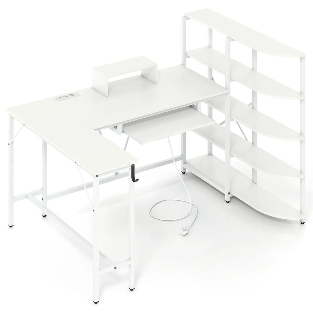 Scrivania a L con libreria portaoggetti 160 x 108 x 109,5 cm comoda stazione di ricarica stile moderno legno ingegnerizzato bianco 20_0010906